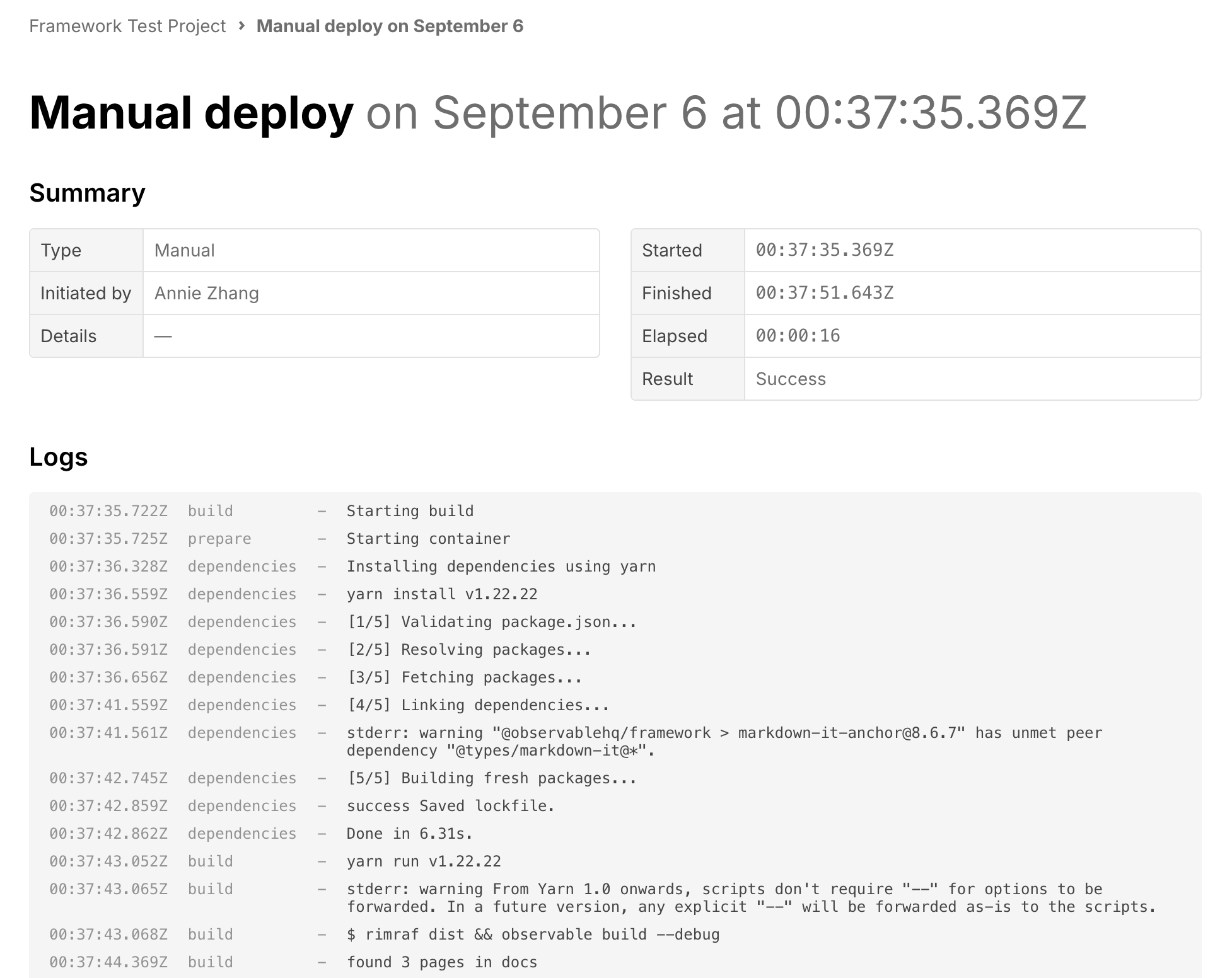 Screenshot of the logs page of a deploy.